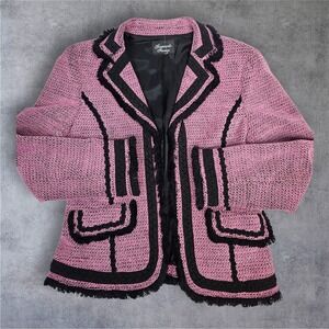 Vintage Giancarlo Ferrari Clueless Pink Black Tweed Fringe Blazer Jacket Size 10